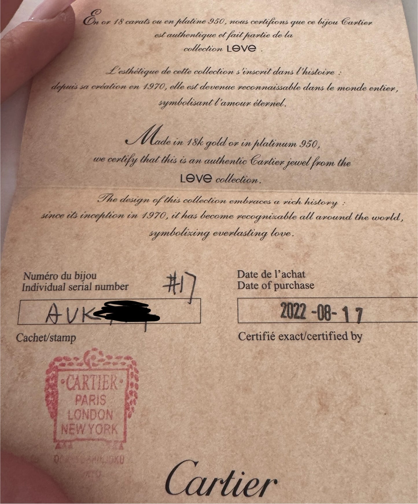 Cartier 18k Rose Gold love bracelet Size 17