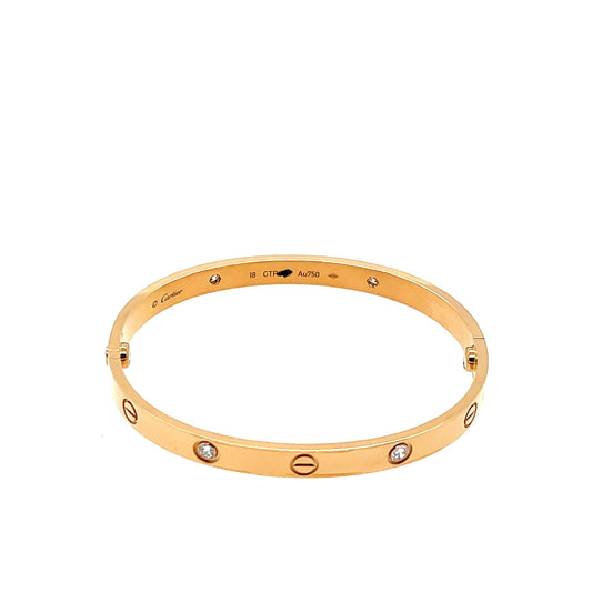 Cartier 18k Rose Gold 4 Diamonds love bracelet Size 18