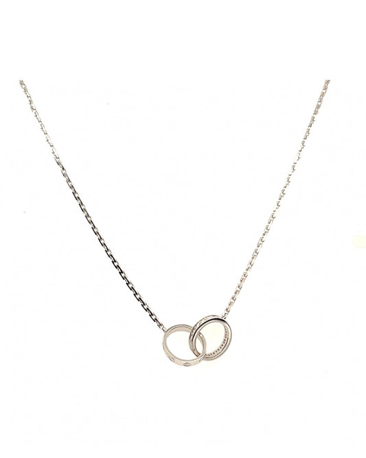 Cartier 18k White gold half pave diamonds necklace