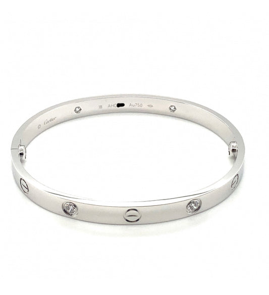 Cartier 18k White Gold 4 Diamonds love bracelet Size 18