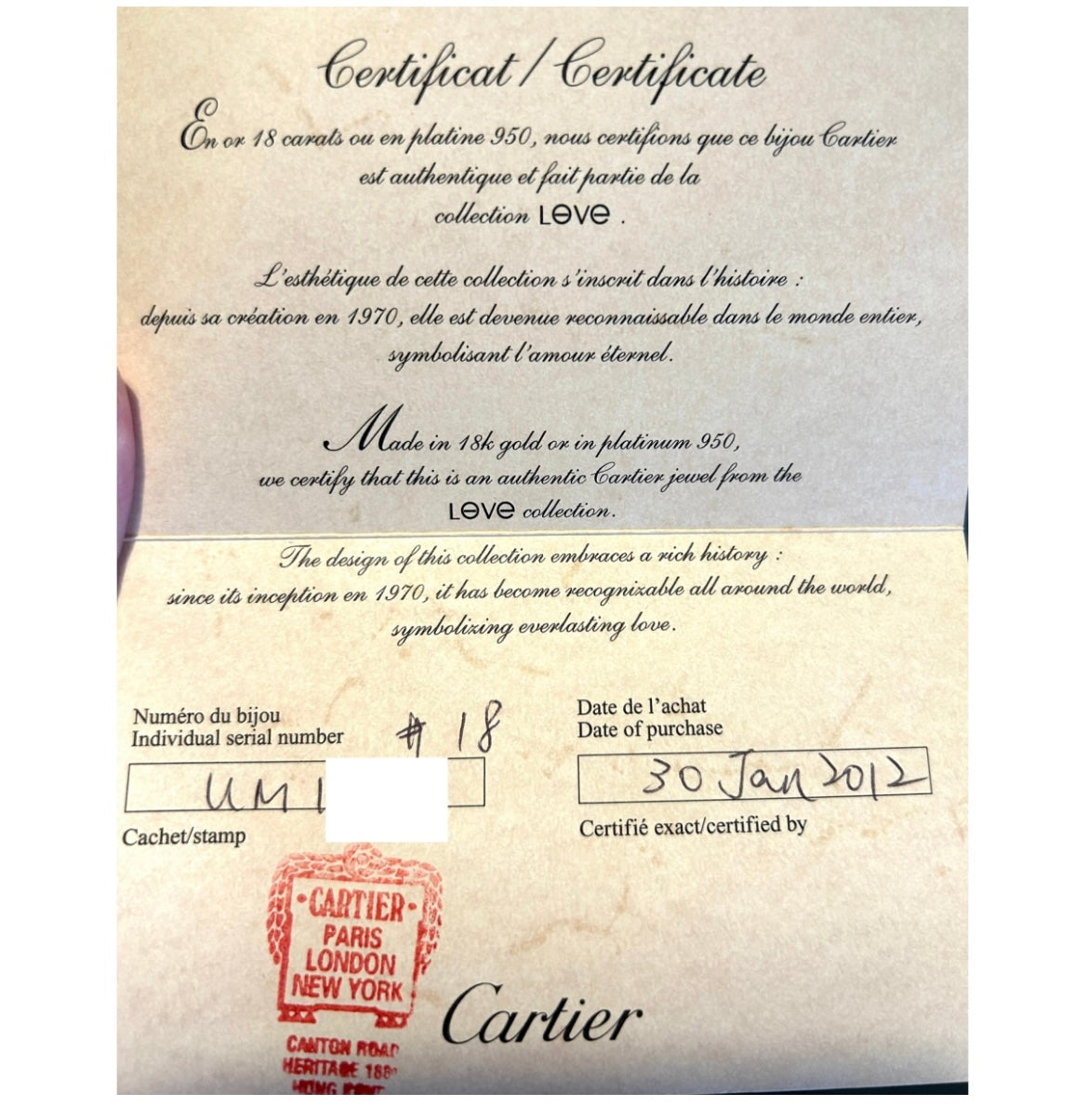 Cartier 18k yellow gold 4 diamond love bracelet Size 18