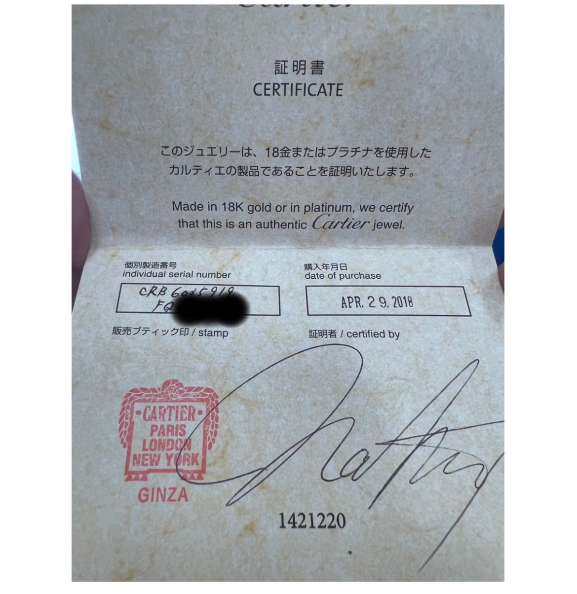 Cartier 18k Yellow Gold 4 Diamonds love bracelet Size 19