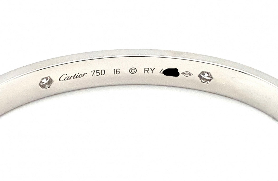 Cartier 18k White Gold 4 Diamonds love bracelet Size 16