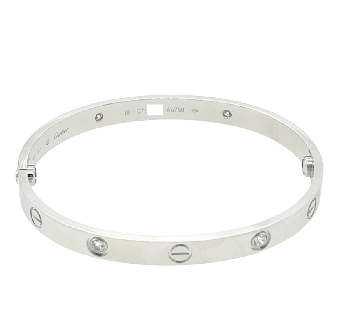 Cartier 18k white gold 4 diamonds love bracelet Size 18