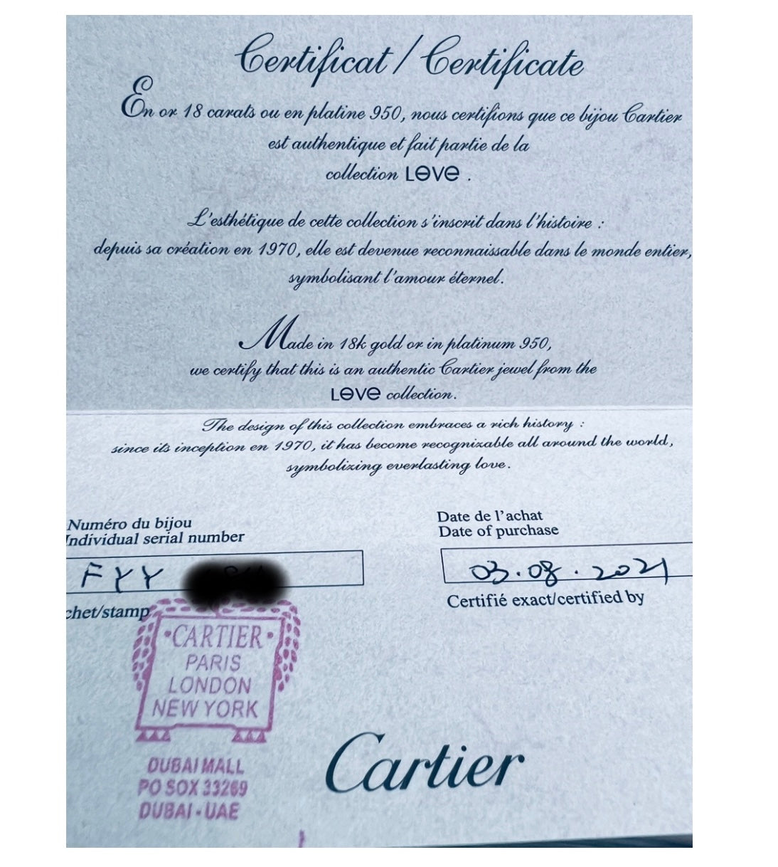 Cartier 18k Yellow Gold love bracelet Size 19