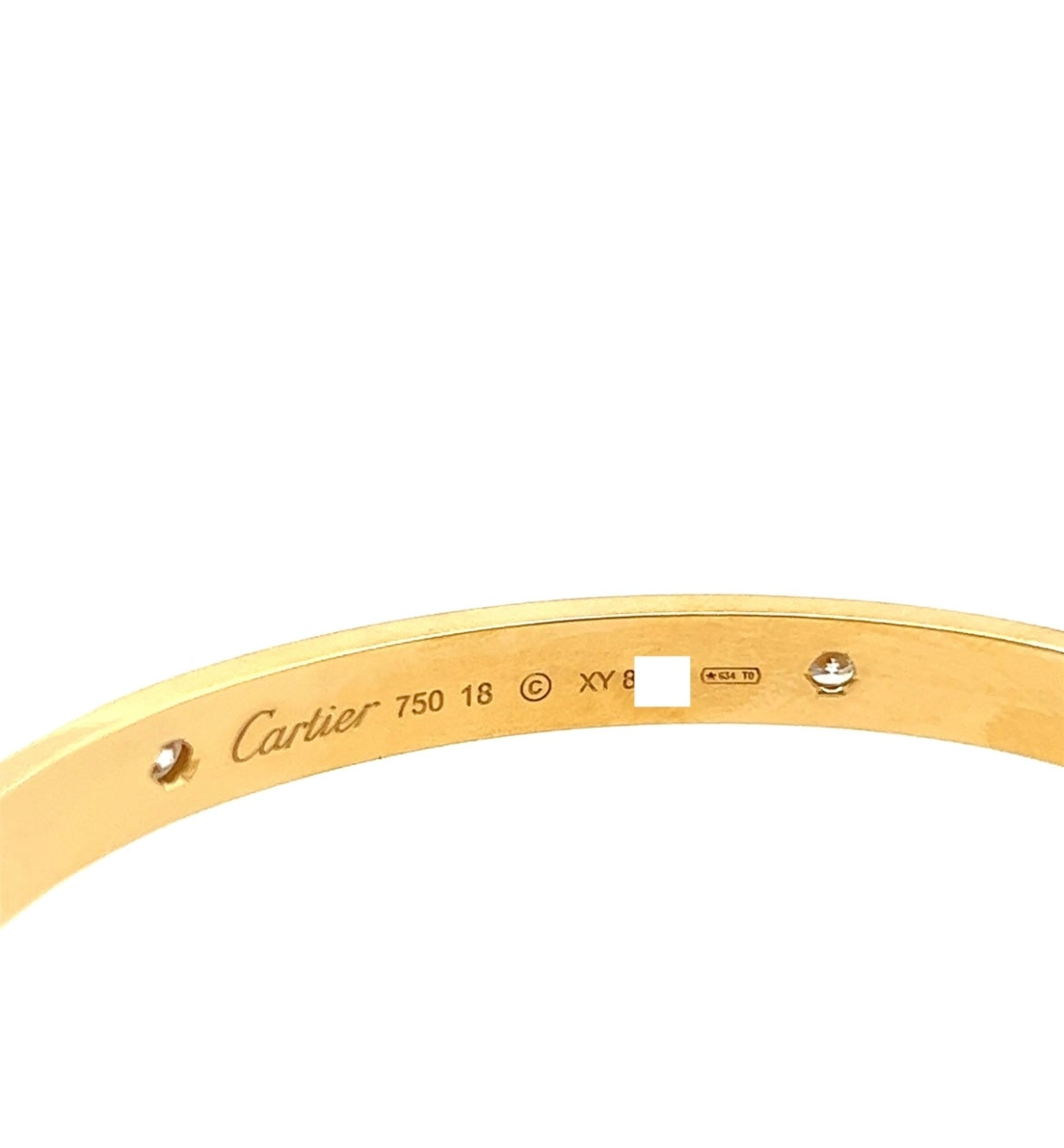Cartier 18k Yellow Gold 4 Diamonds love bracelet Size 18