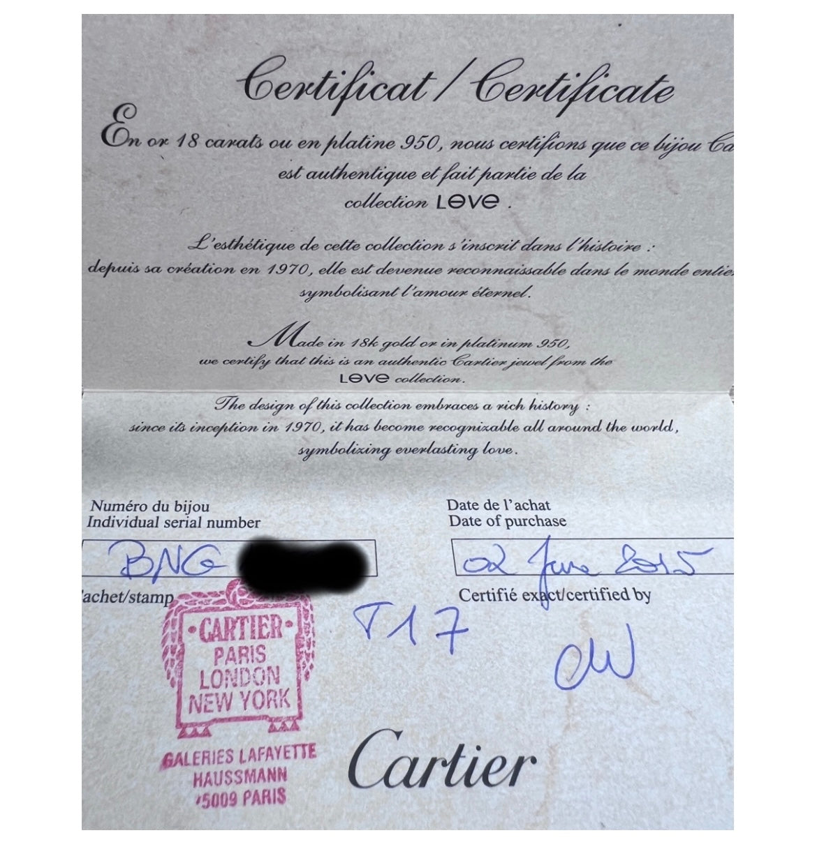 Cartier 18k Yellow Gold 4 Diamonds bracelet Size 17