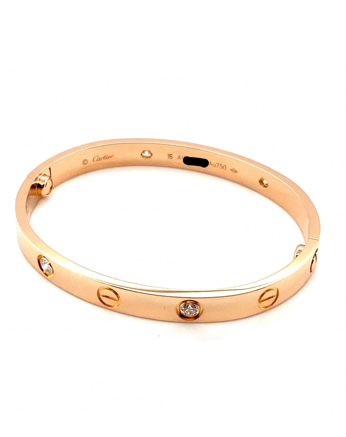 Cartier 18k Rose Gold Love 4 Diamonds Bracelet Size 16 CLASSIC MODEL
