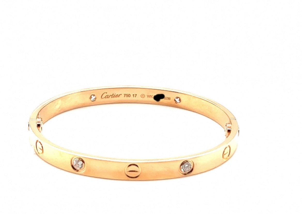 Cartier 18k Rose Gold 4 Diamonds CLASS Love Bracelet Size 17