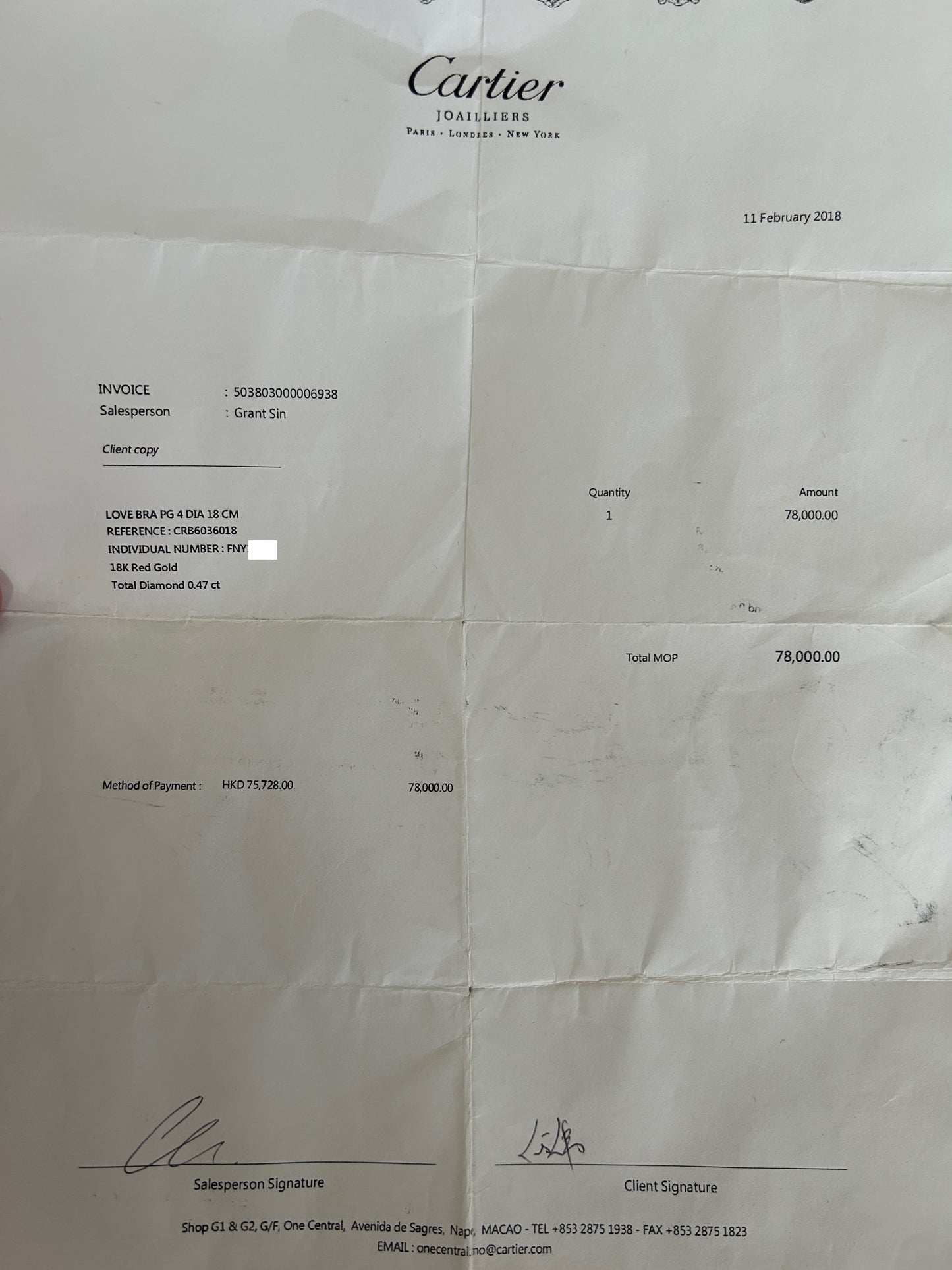 Cartier 18k Rose Gold 4 Diamonds Bracelet Size 18