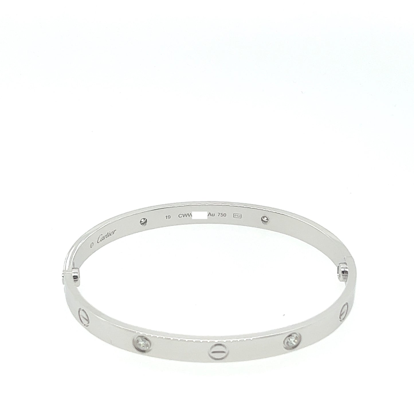 Cartier 18k White Gold 4 Diamonds Bracelet Size 19