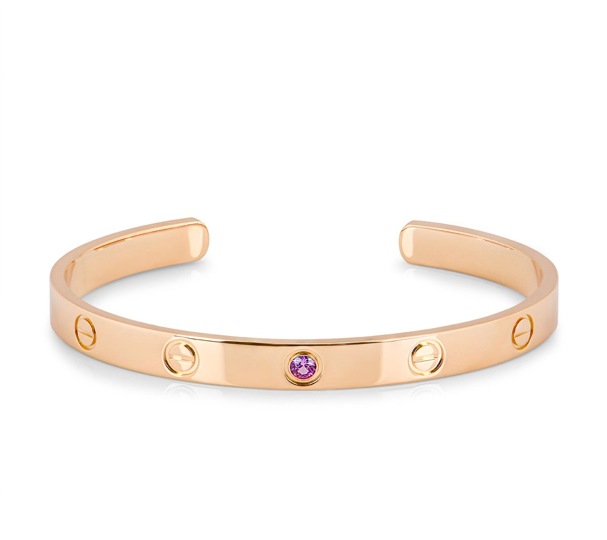 Cartier Rose Sapphire Love Cuff Bracelet 18 GoldenBrightJeweler