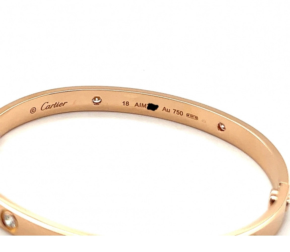 Cartier 18k Rose Gold 4 Diamonds love bracelet Size 18 CLASSIC MODEL
