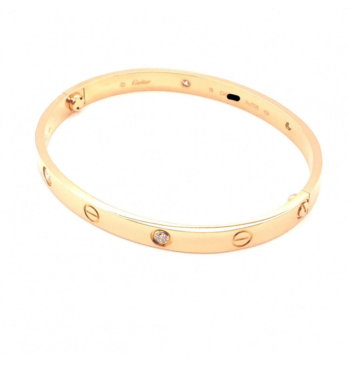Cartier 18k Rose Gold 4 Diamonds Bracelet Size 19 CLASSIC MODEL