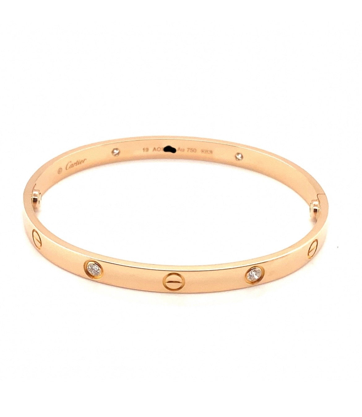 Cartier 18k Rose Gold 4 Diamonds Bracelet Size 19 CLASSIC MODEL