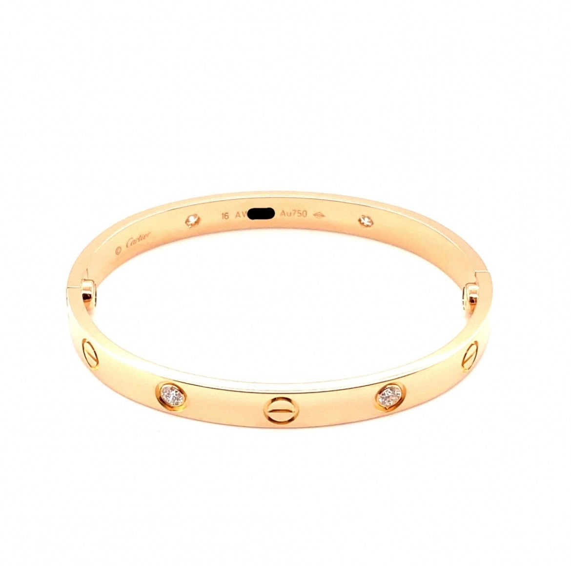 Cartier 18k Rose Gold Love 4 Diamonds Bracelet Size 16 CLASSIC MODEL