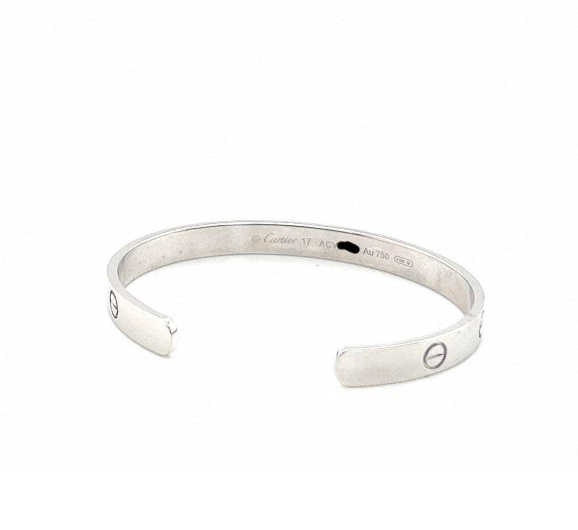 Cartier 18k White Gold love cuff bracelet Size 17