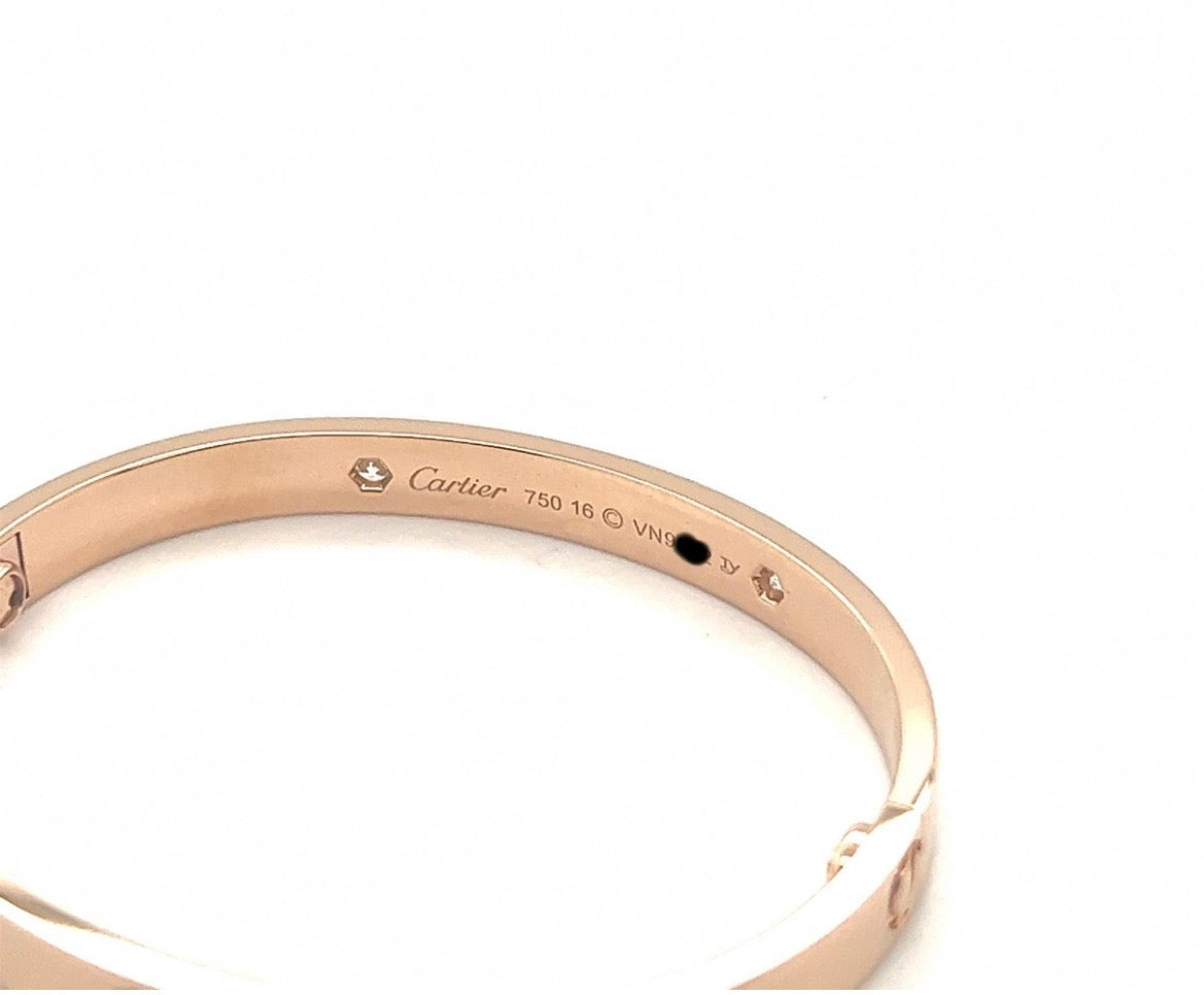 Cartier 18k Rose Gold 4 Diamonds CLASS Love Bracelet Size 16
