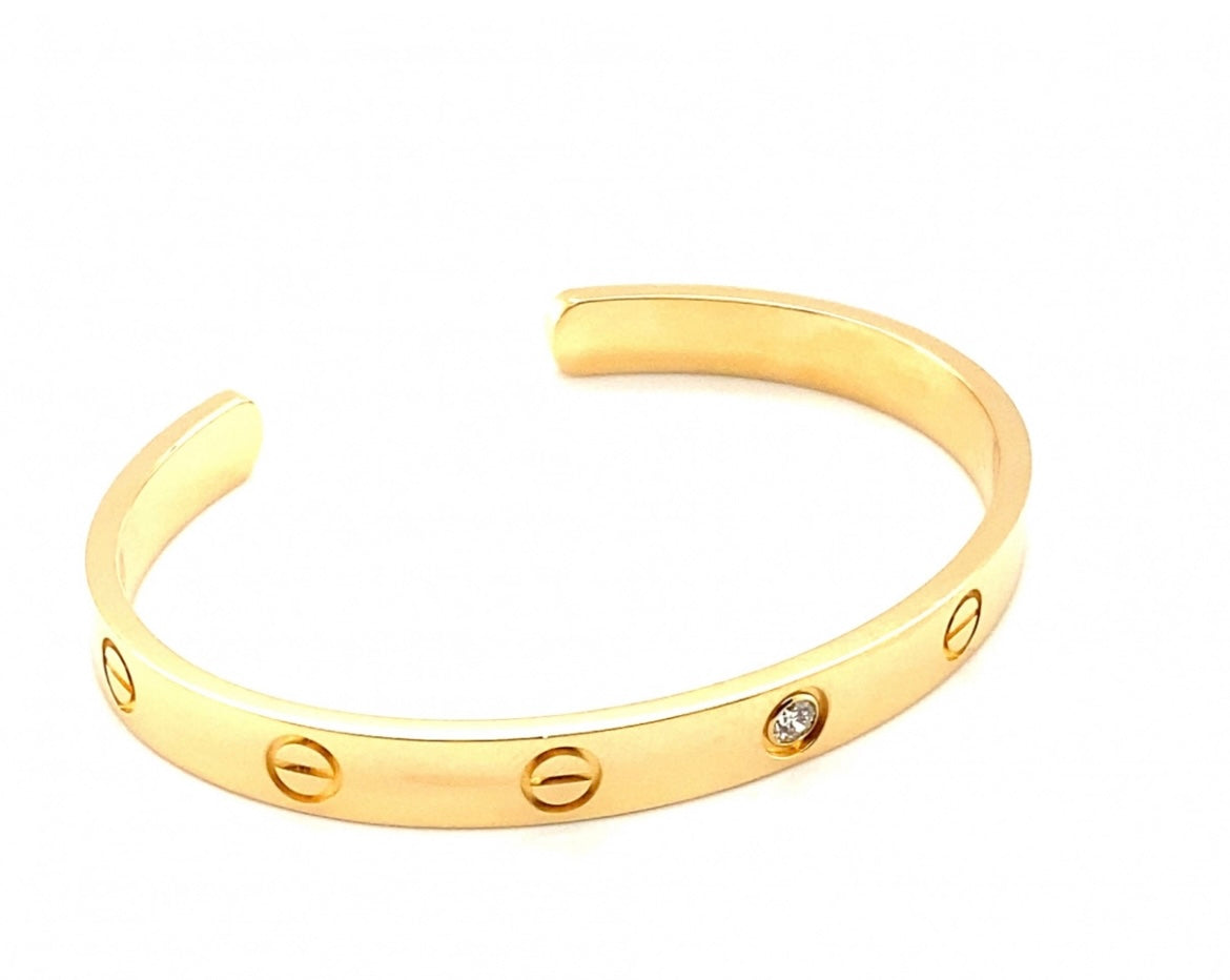 Cartier 18k Yellow Gold 1 Diamond Cuff bracelet Size 17