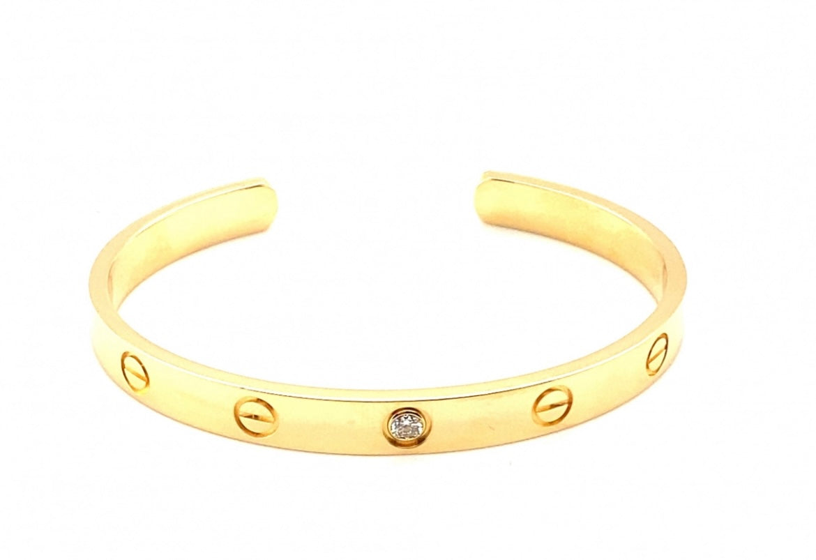 Cartier 18k Yellow Gold 1 Diamond Cuff bracelet Size 17