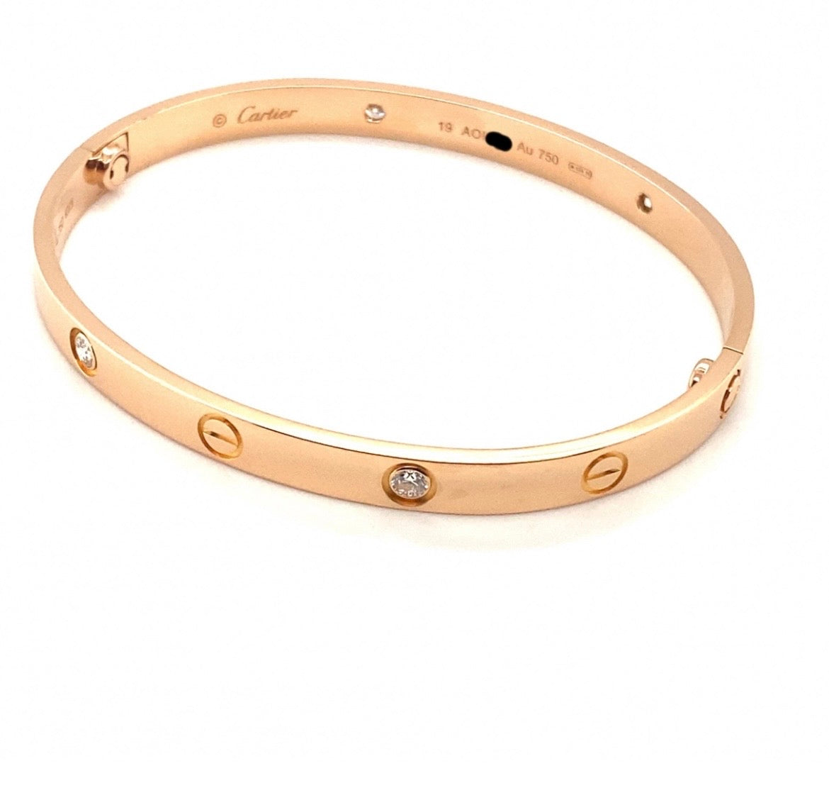 Cartier 18k Rose Gold 4 Diamonds Bracelet Size 19 CLASSIC MODEL