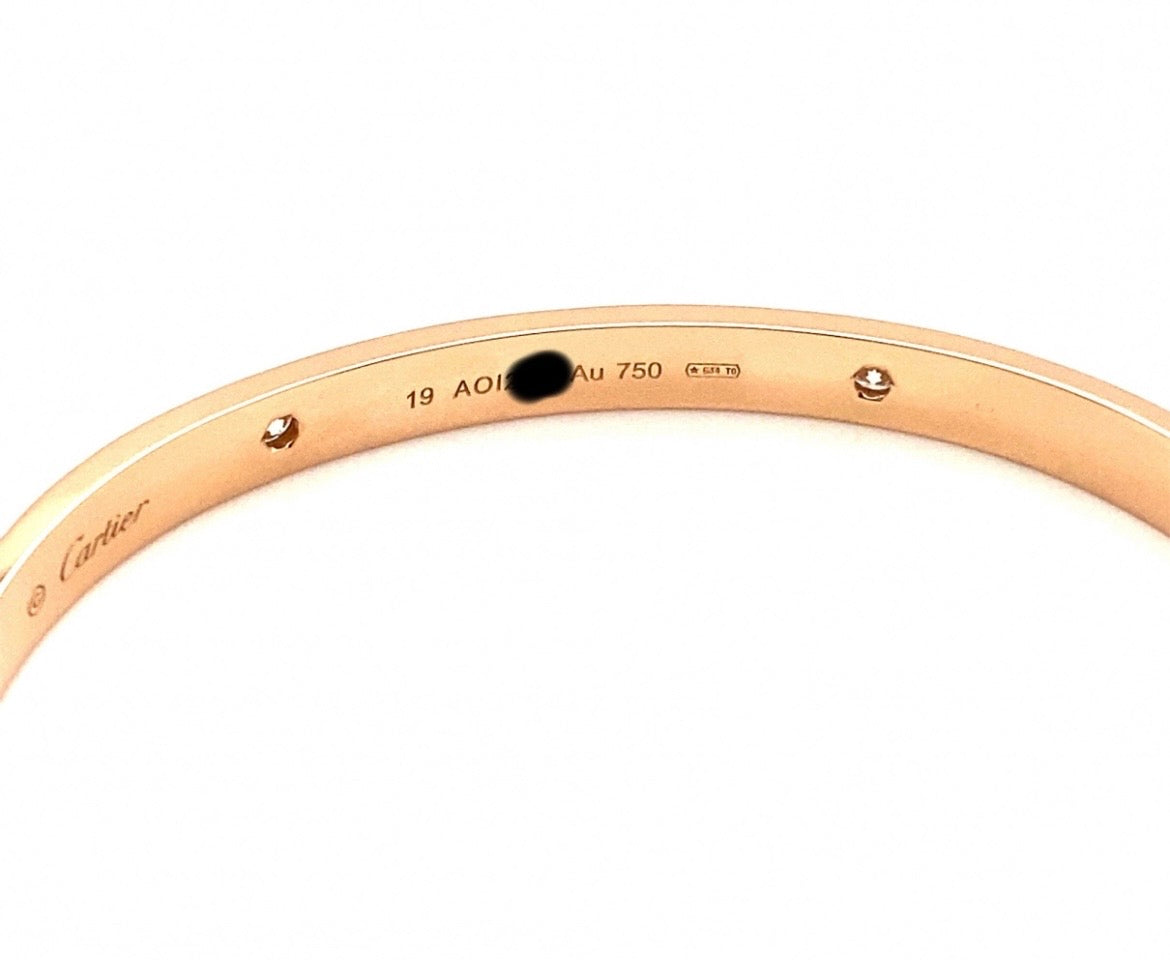 Cartier 18k Rose Gold 4 Diamonds Bracelet Size 19 CLASSIC MODEL