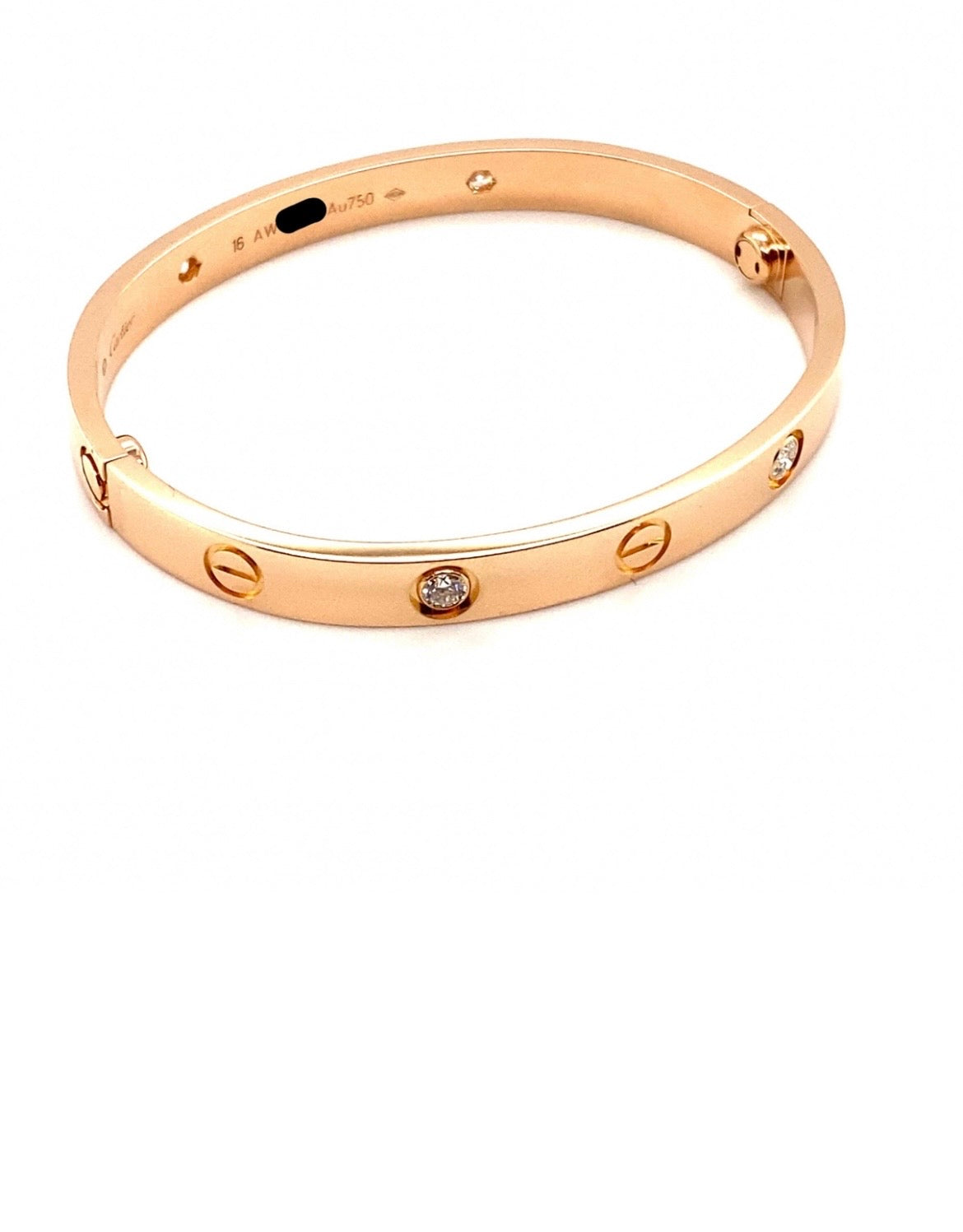 Cartier 18k Rose Gold Love 4 Diamonds Bracelet Size 16 CLASSIC MODEL