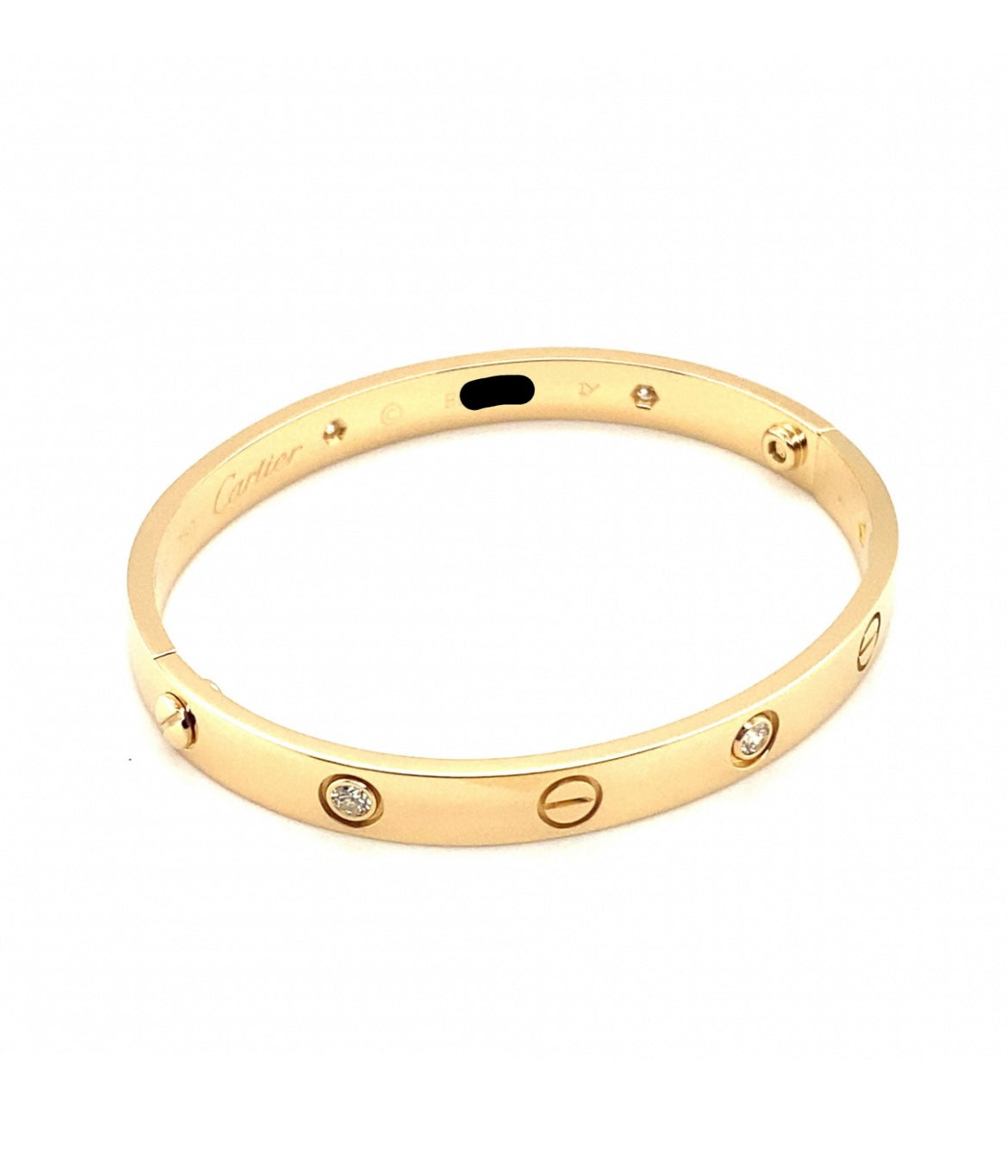 Cartier vintage 18k Yellow Gold 6 Diamonds Old Screw Bracelet Size:17