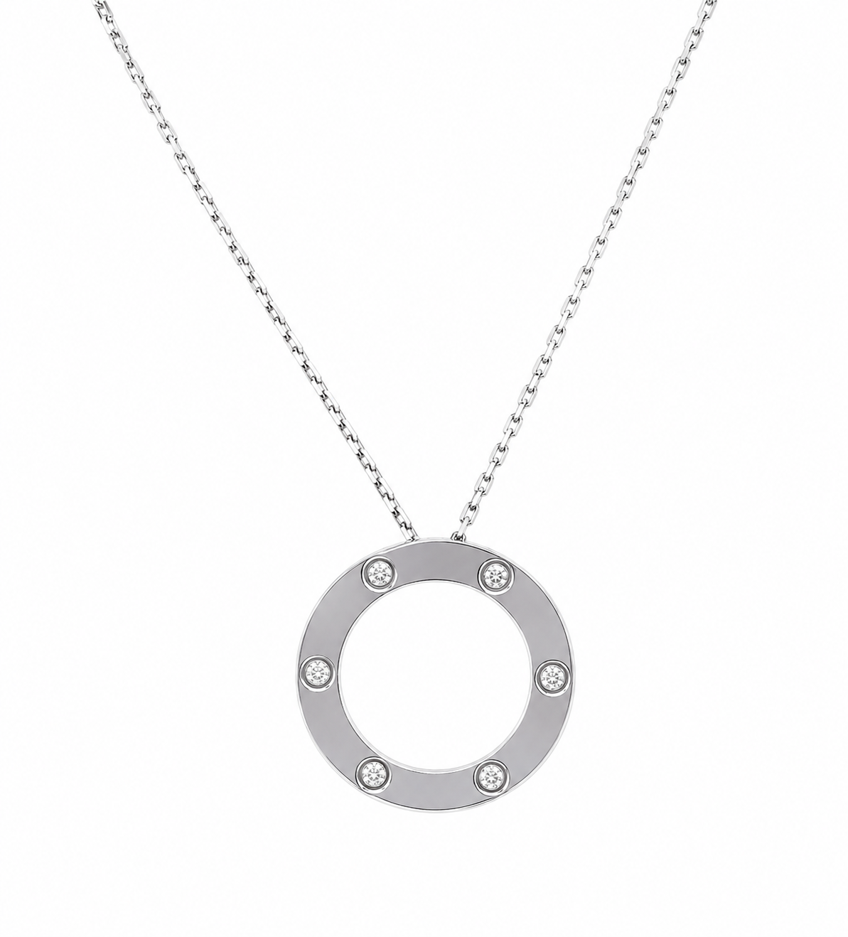 AUTHENTIC CARTIER 18K WHITE GOLD 6 DIAMONDS LOVE NECKLACE