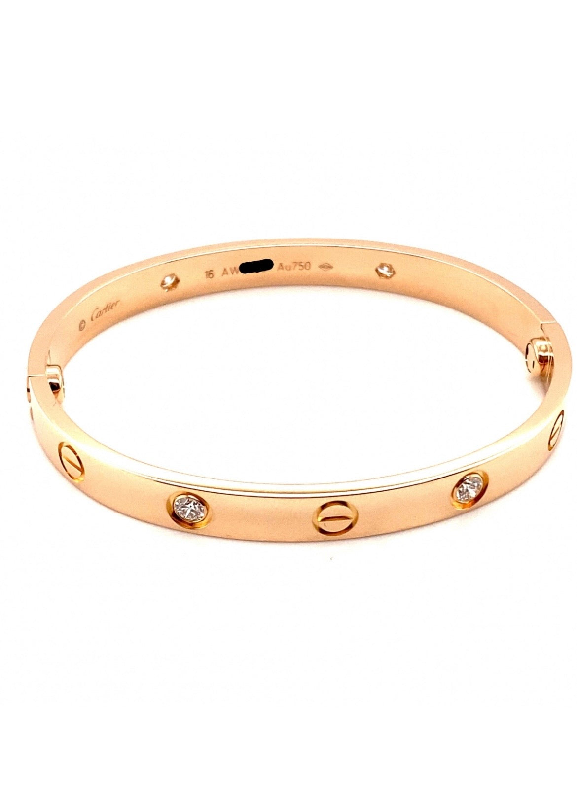 Cartier 18k Rose Gold Love 4 Diamonds Bracelet Size 16 CLASSIC MODEL