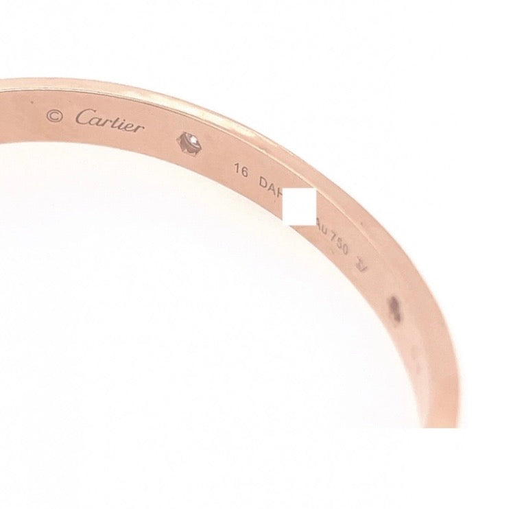 Cartier 18k Rose gold 4 Diamonds love bracelet Size 16 CLASSIC MODEL