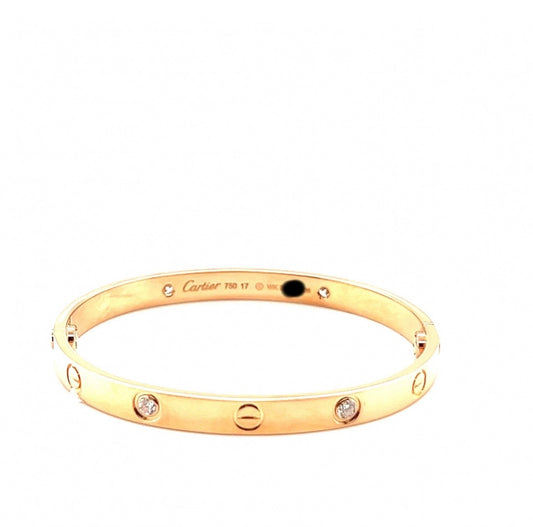 Cartier 18k Rose Gold 4 Diamonds CLASS Love Bracelet Size 17
