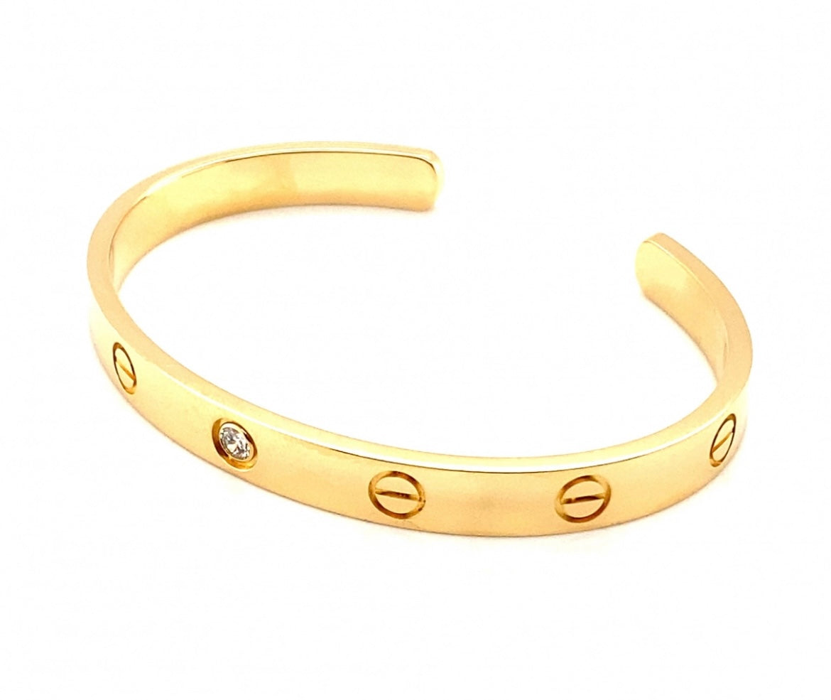 Cartier 18k Yellow Gold 1 Diamond Cuff bracelet Size 17