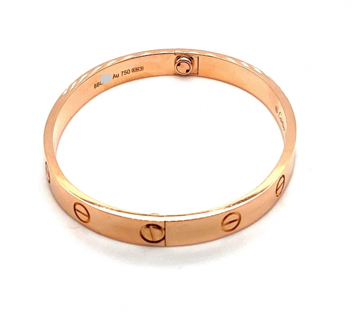 AUTHENTIC CARTIER 18K ROSE GOLD LOVE CLASSIC MODEL BRACELET SIZE 17