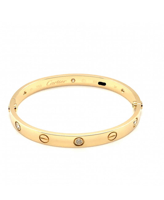 Cartier vintage 18k Yellow Gold 6 Diamonds Old Screw Bracelet Size:17