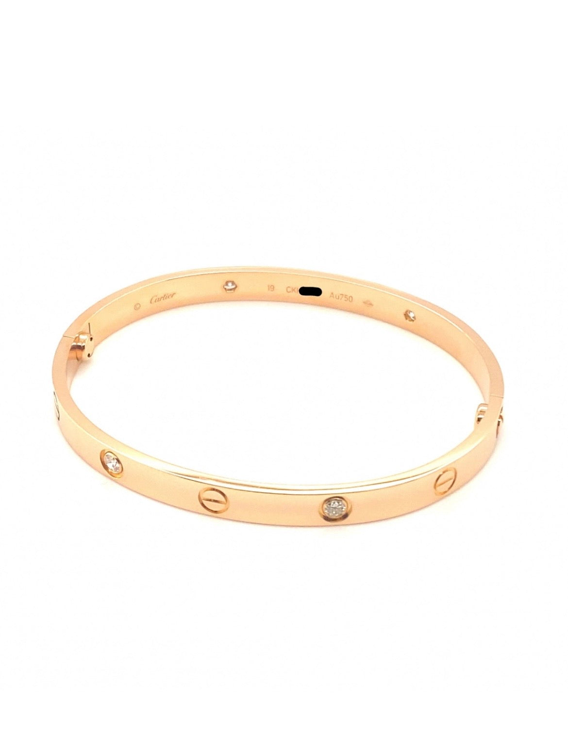Cartier 18k Rose Gold 4 Diamonds Bracelet Size 19 CLASSIC MODEL