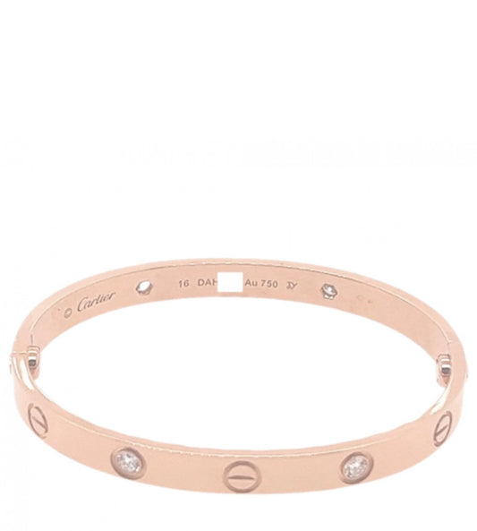 Cartier 18k Rose gold 4 Diamonds love bracelet Size 16 CLASSIC MODEL