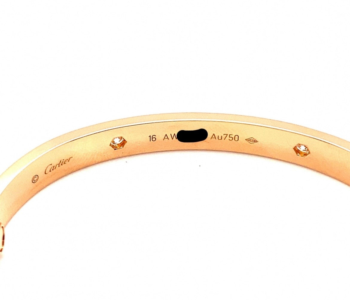 Cartier 18k Rose Gold Love 4 Diamonds Bracelet Size 16 CLASSIC MODEL