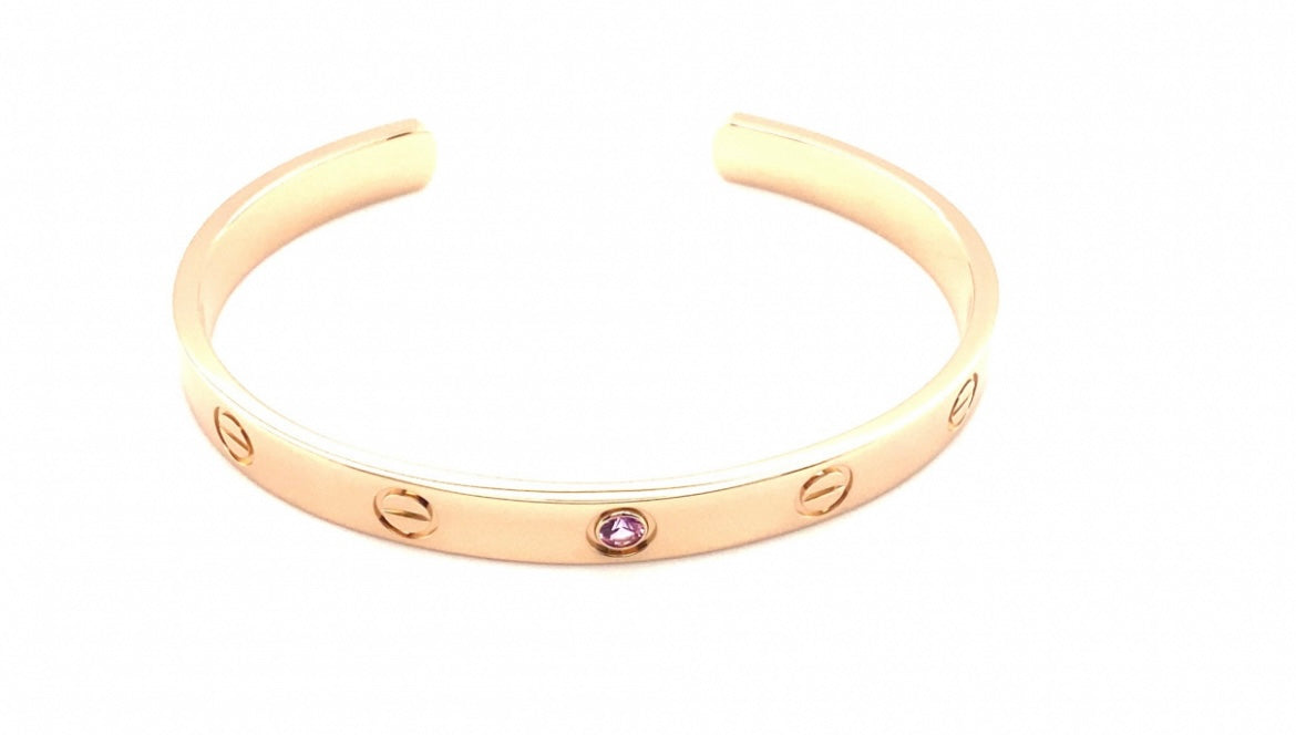 Cartier Rose Sapphire Love Cuff Bracelet Size 17