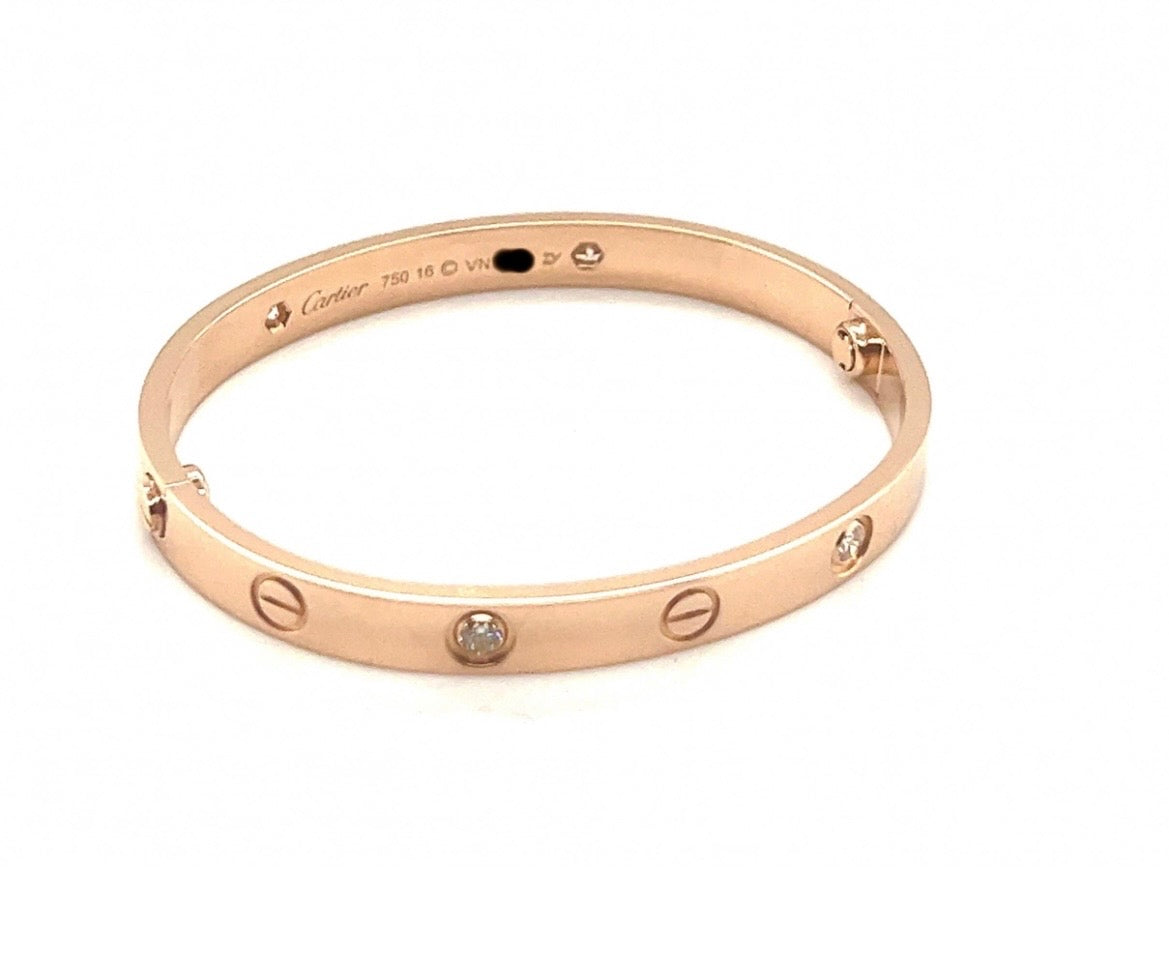 Cartier 18k Rose Gold 4 Diamonds CLASS Love Bracelet Size 16