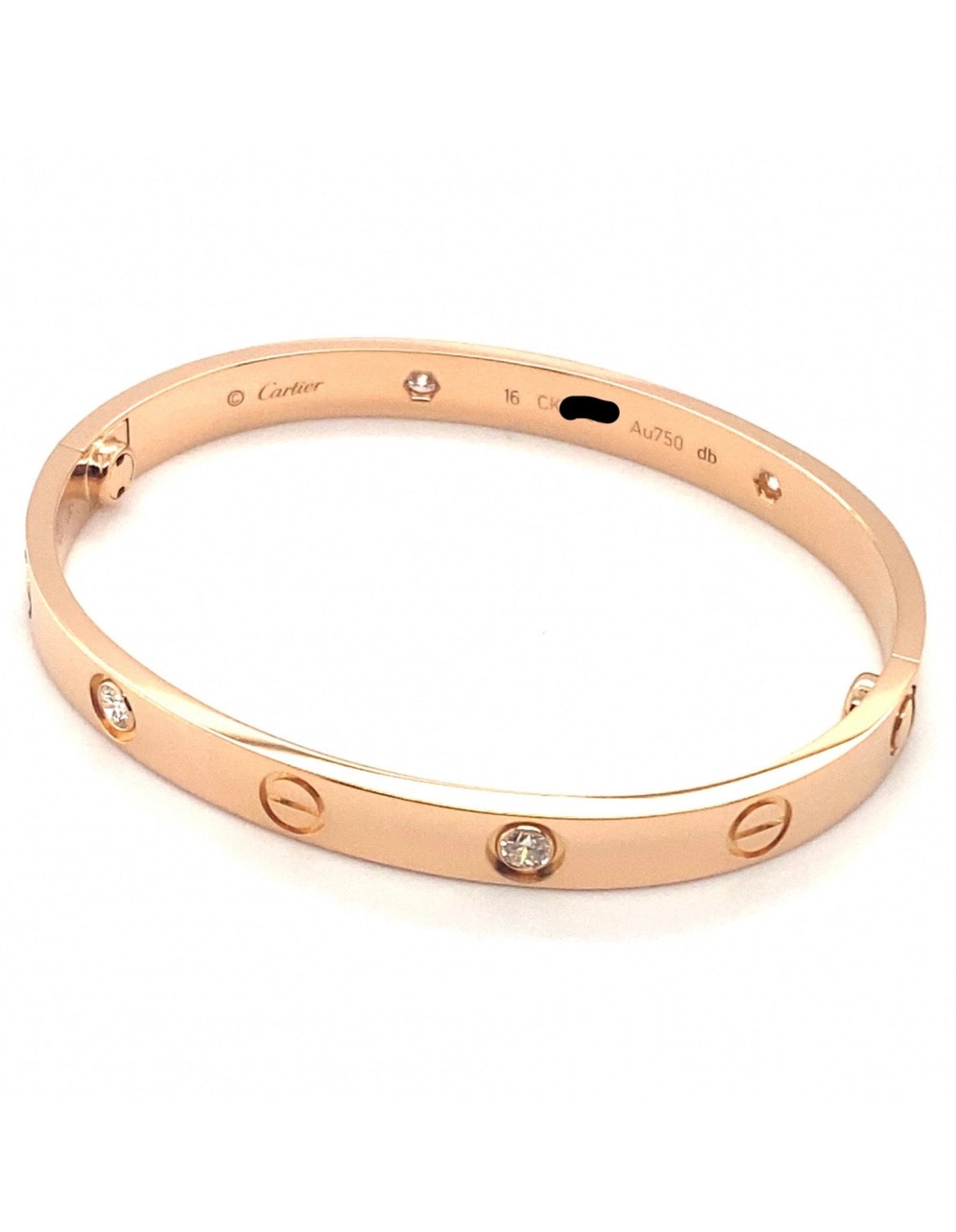 Cartier 18k Rose Gold 4 Diamonds CLASSIC Love Bracelet Size 16