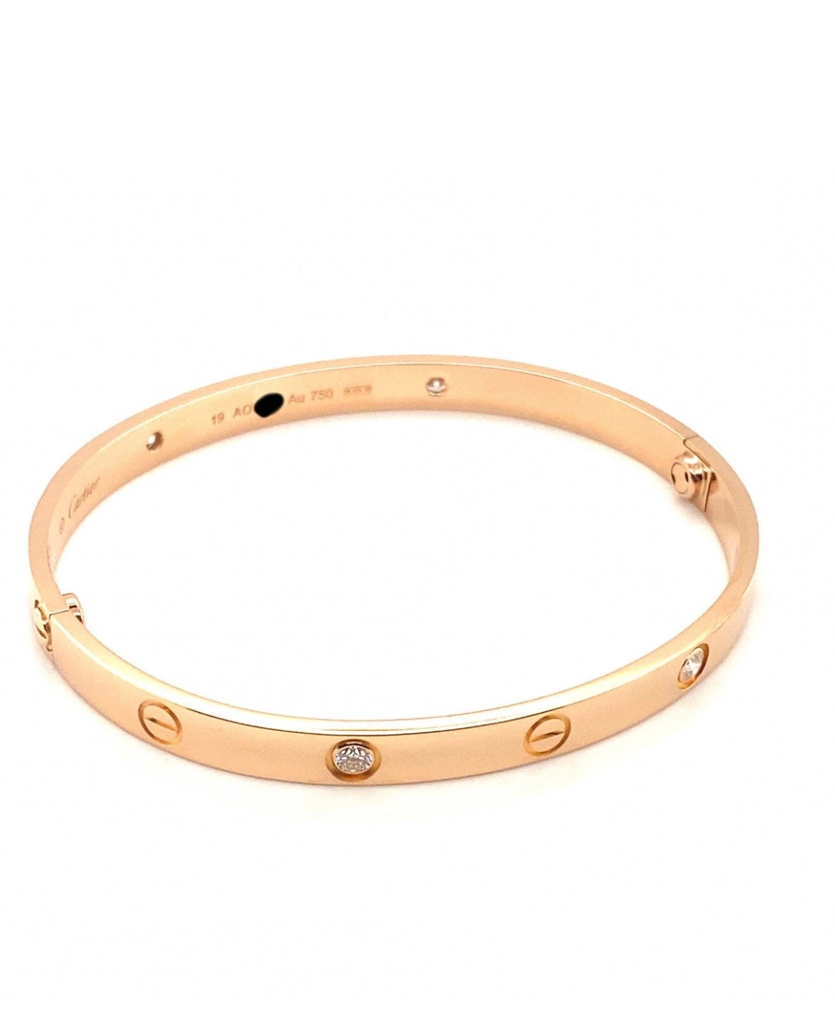 Cartier 18k Rose Gold 4 Diamonds Bracelet Size 19 CLASSIC MODEL