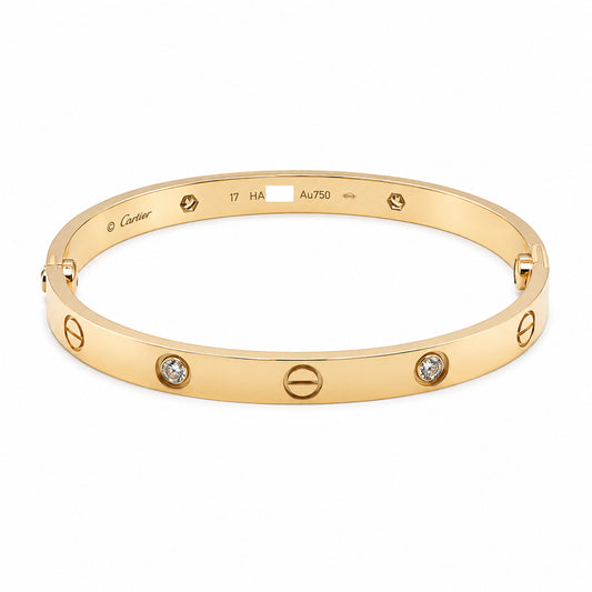 Cartier 18k Yellow Gold 4 Diamonds bracelet Size 17 CLASSIC MODEL
