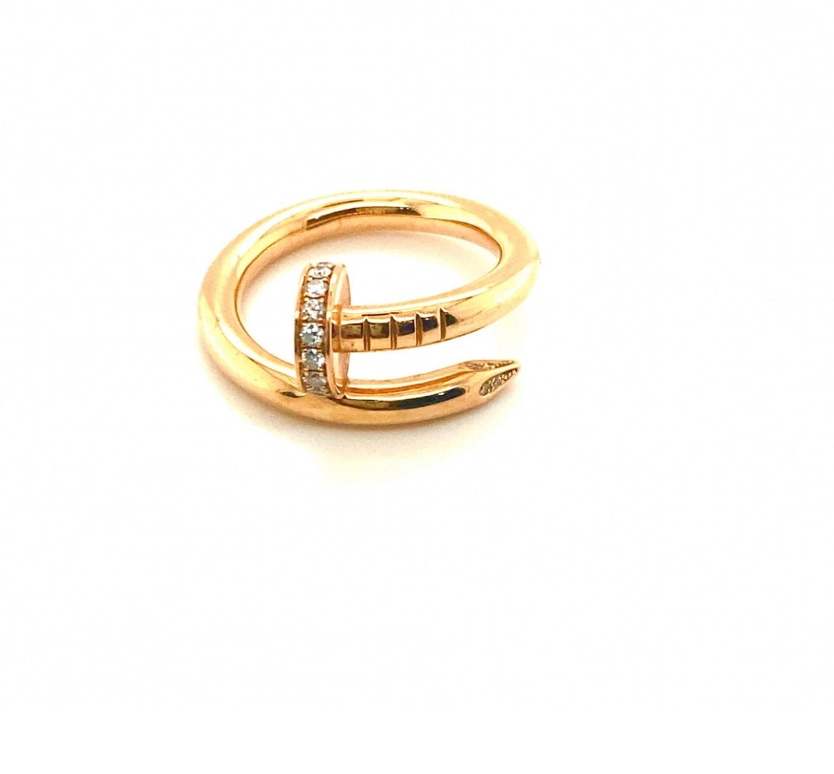 Cartier 18k Rose Gold Juste Un Clou CLASSIC Diamonds Ring Size 50