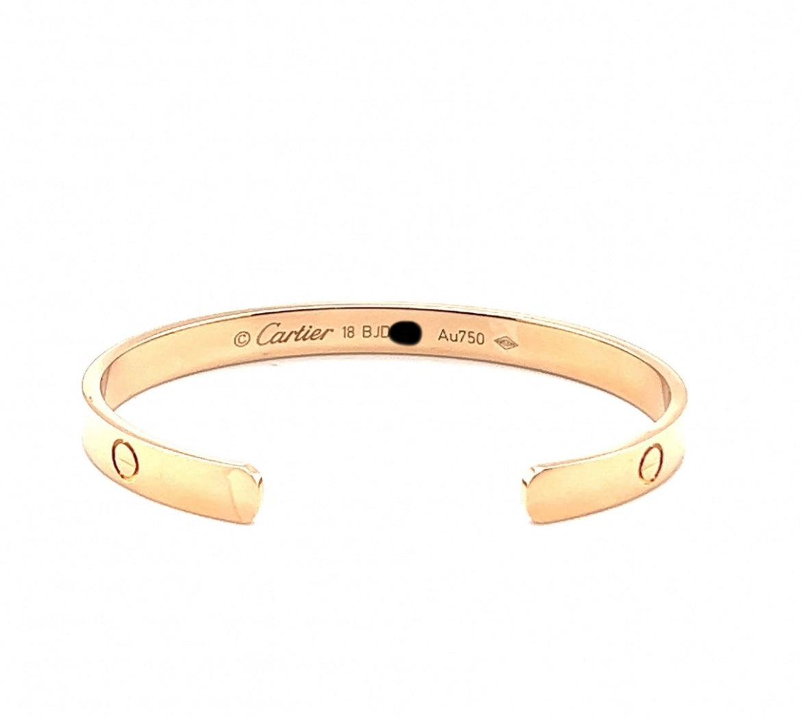 Cartier 18k Rose Gold love cuff bracelet Size 18