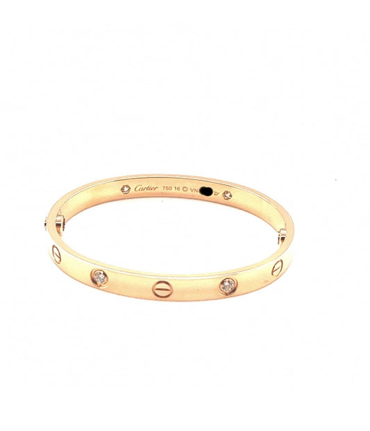 Cartier 18k Rose Gold 4 Diamonds CLASS Love Bracelet Size 16