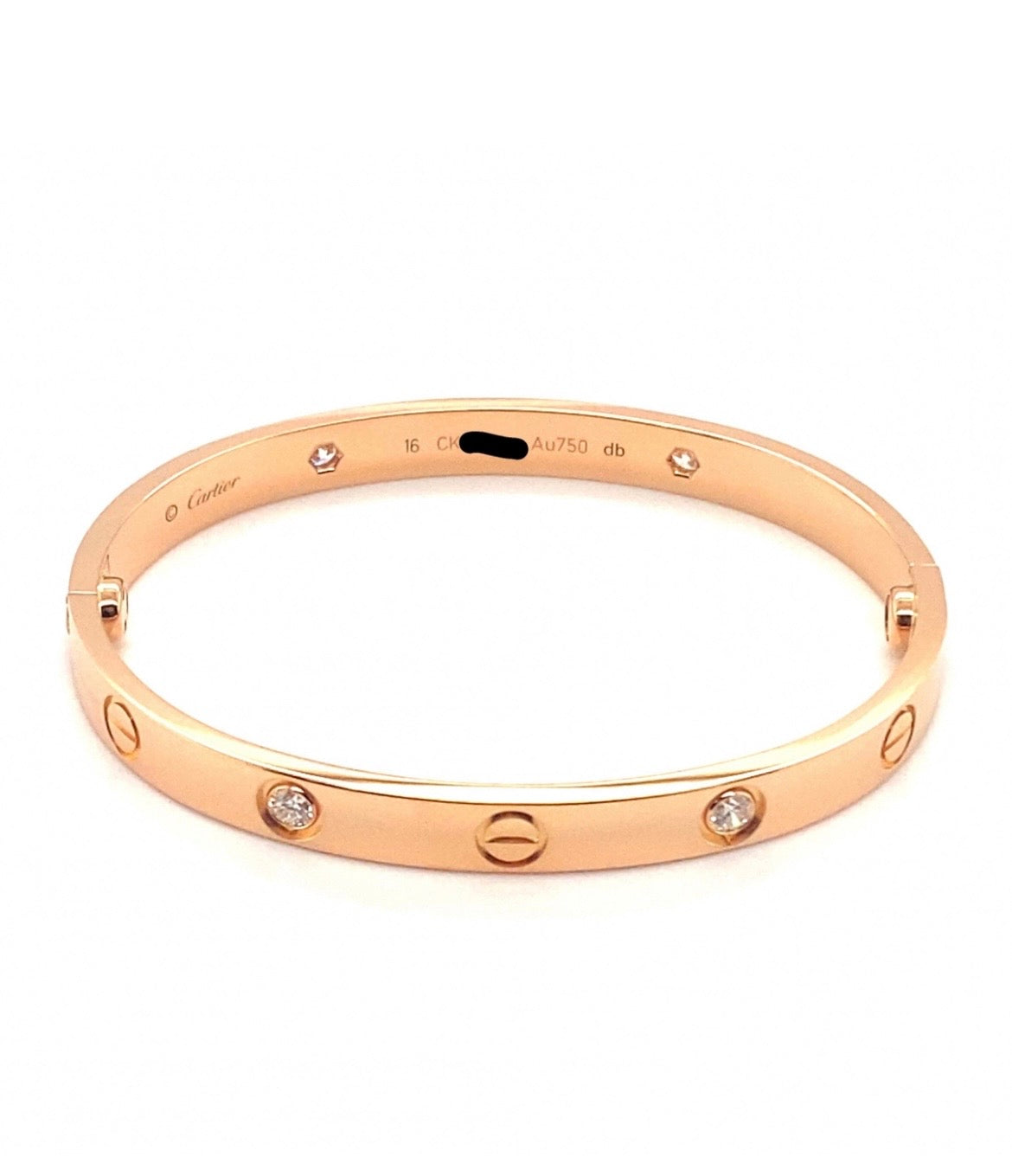 Cartier 18k Rose Gold 4 Diamonds CLASSIC Love Bracelet Size 16