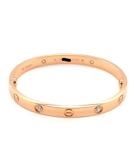 Cartier 18k Rose Gold 4 Diamonds CLASSIC Love Bracelet Size 16
