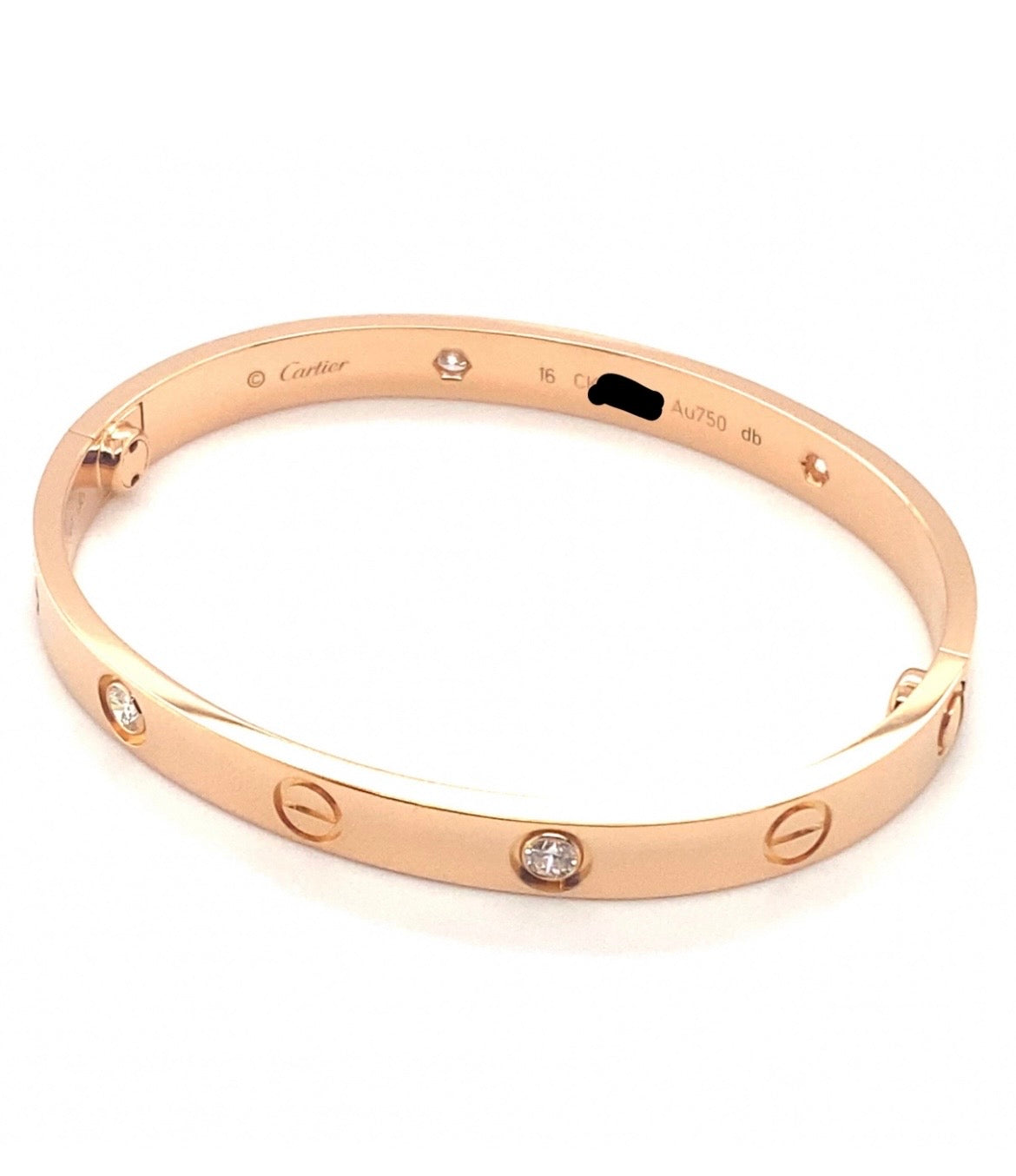 Cartier 18k Rose Gold 4 Diamonds CLASSIC Love Bracelet Size 16