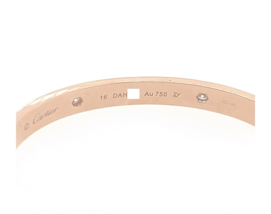 Cartier 18k Rose gold 4 Diamonds love bracelet Size 16 CLASSIC MODEL